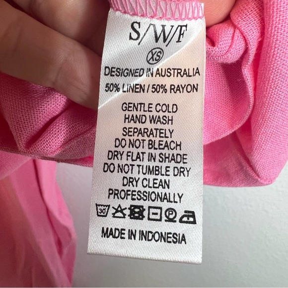 SWF Revolve Pink Linen Blend Button Front Short Sleeve Jumpsuit - Picture 8 of 8